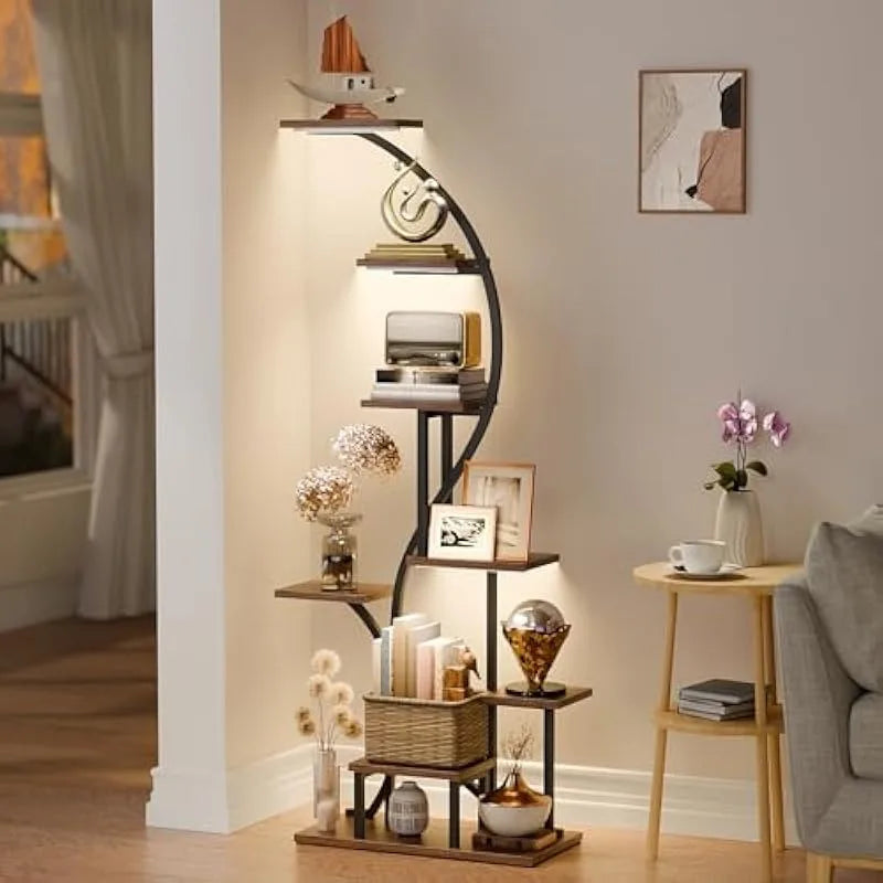 Tall Coner Display Shelves LED Corner Bookshelf Display