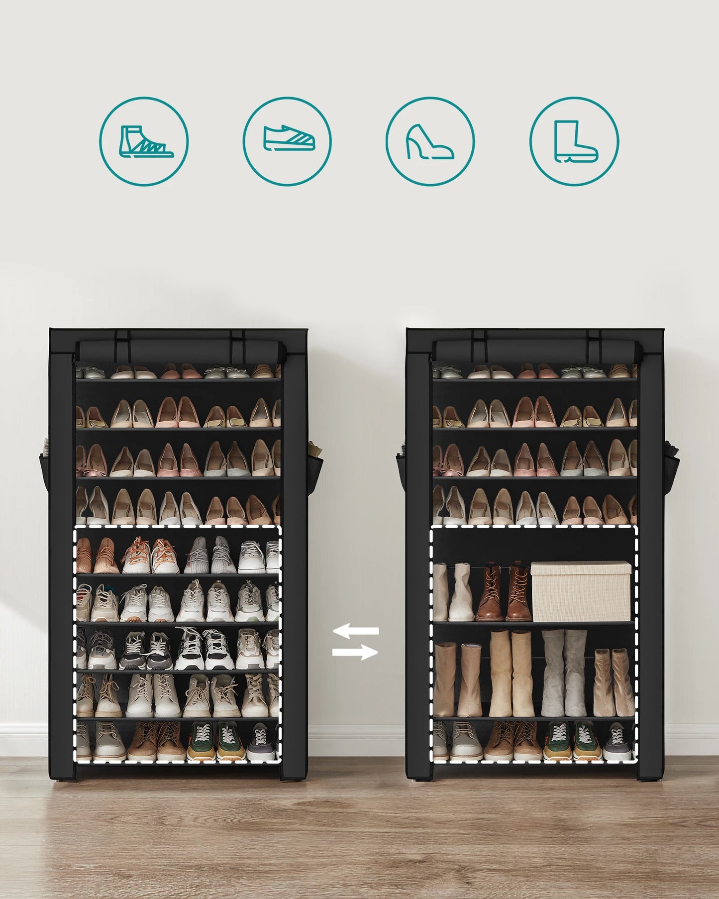 9 Tier Shoe Organizer with Nonwoven Fabric Cover
