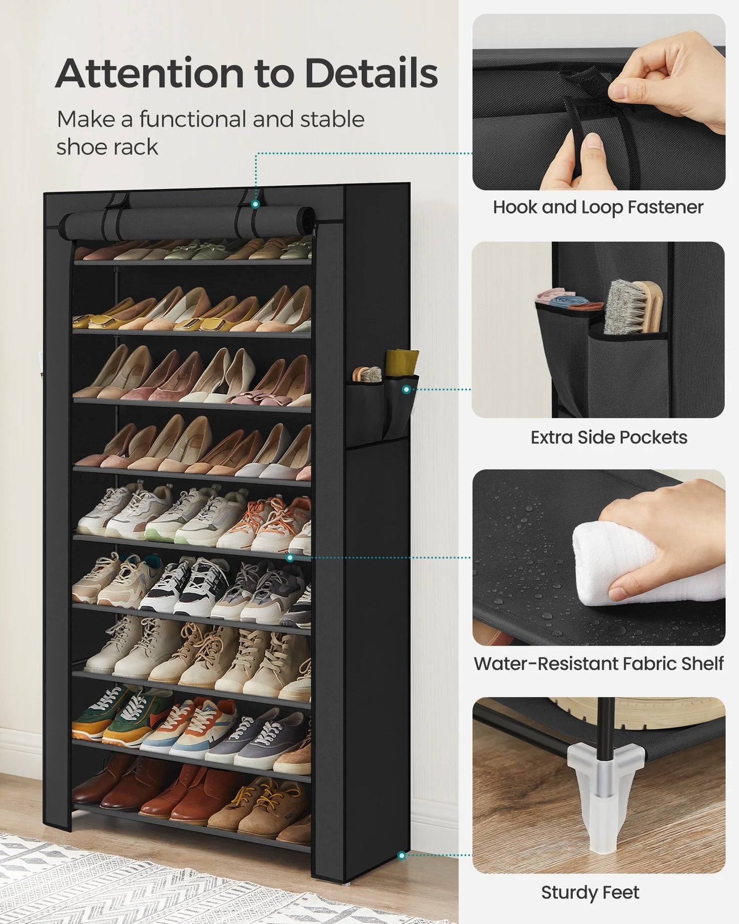 9 Tier Shoe Organizer with Nonwoven Fabric Cover