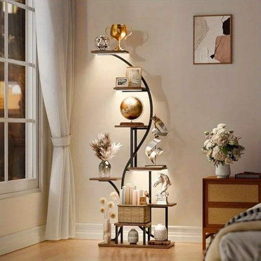 Tall Coner Display Shelves LED Corner Bookshelf Display